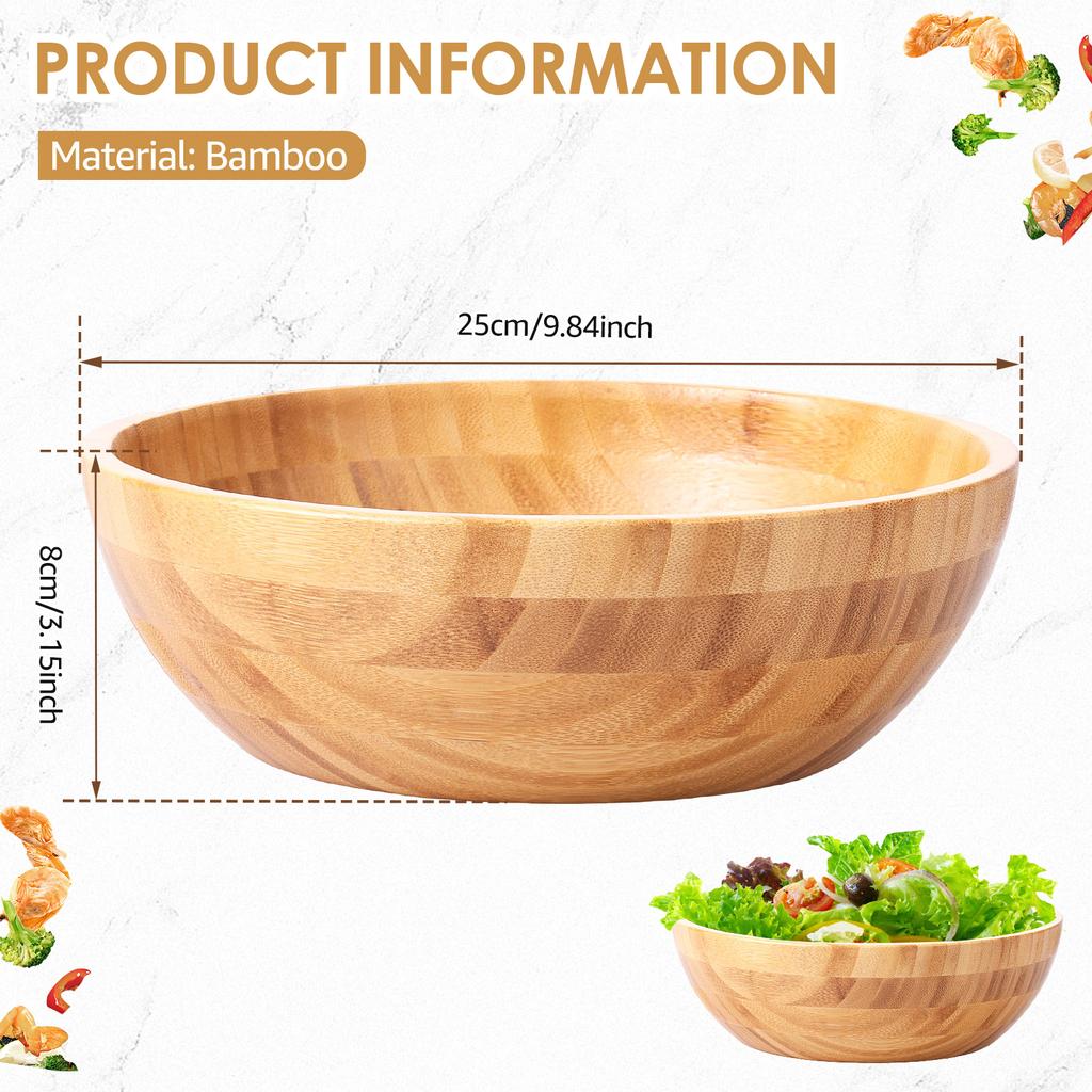 Bamboo Mixing Bowls Serving Plates Tableware Large Capacity Salad Bowl Dishes for Noodles Snacks Fruits Dessert Kitchen Supplies