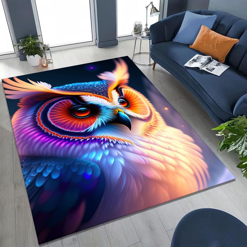 2026 New Mysterious Owl Colorful Cartoon Birds Rug for Bedroom Living Room Sofa Home Doormat Decor,Large Kid Non-slip Floor Mat