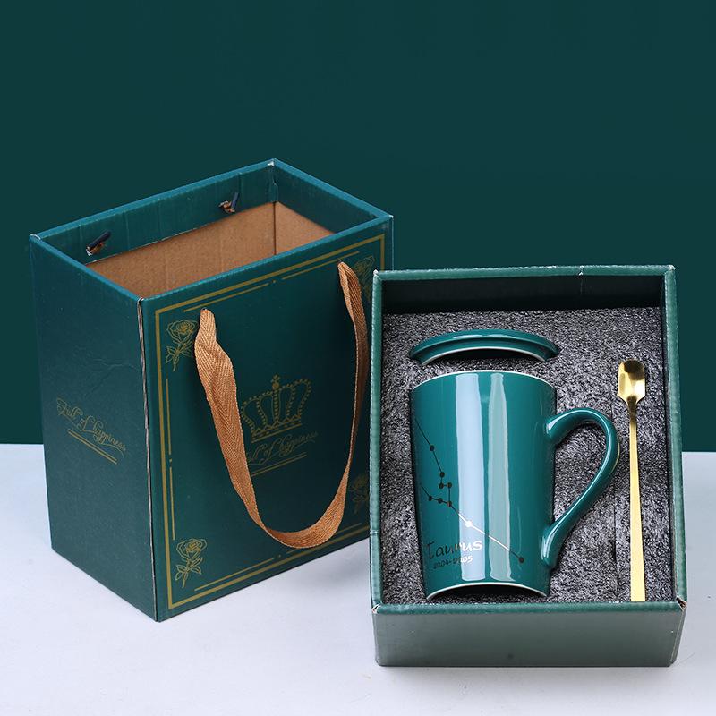 Керамическая кофейная кружка, набор посуды «Созвездие» с крышкой, золотая ложка, креативные чашки со знаком зодиака, подарки на день рождения для мужчин и женщин