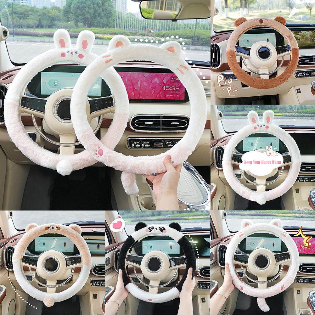 Universal Car Cute Plush Steering Wheel Cover for Women Cute Cartoon Winter Fluffy Cover for Steering Wheel Heating Accesso E0A6