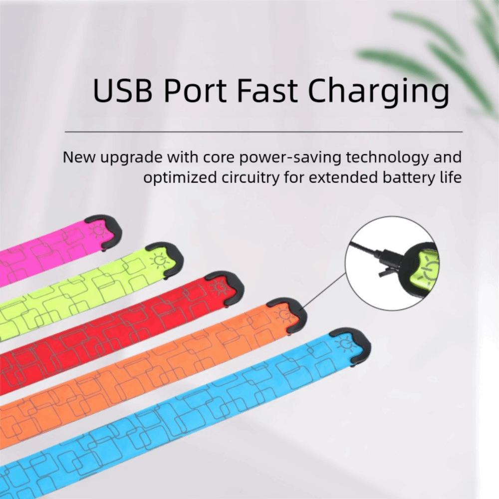 Наручный браслет для бега в темное время суток, на батарейках, с USB-зарядкой, светодиодная лента высокой видимости, 5 цветов, легкий вес
