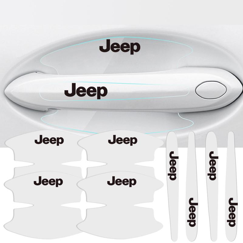 8Pcs Car Door Handle Stickers Transparent Protector Film For Jeep Renegade Compass Grand Cherokee Wrangler Patriot Rubicon