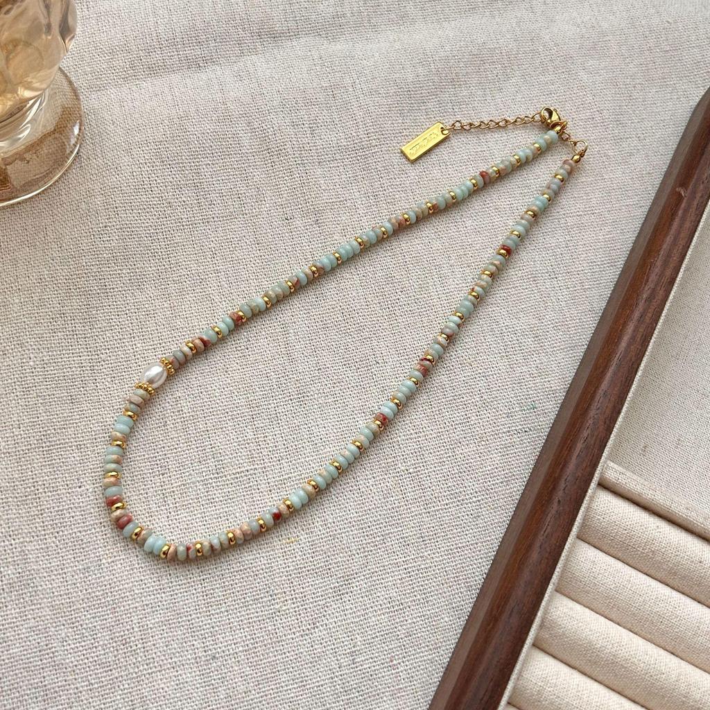 Ожерелье из натурального камня с бусинами для женщин - Роскошный чокер-цепочка на ключицу 2025