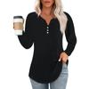 Women's T Shirt Tee Button Soild Color Long Sleeve Daily Weekend Fashion Basic V-Neck Top