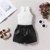 Детская одежда, новый летний вязаный жилет для девочек, топ + шорты из искусственной кожи, юбка, костюм из 2 предметов для детей, модная одежда, наряд