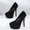 Fashion Women's Super High Heels Flock Platform Pumps Night Club Sexy Thin Heel Plus Size Big Footwear 14cm