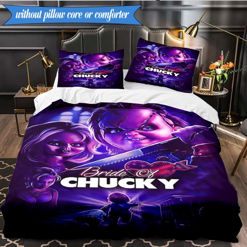 Chucky's Halloween Horror 3pcs K-pop music group Bedding set,Ideal for Bedroom, Dormitory,Including Duvet Cover And 2pcs Pillowcases,Fan gifts