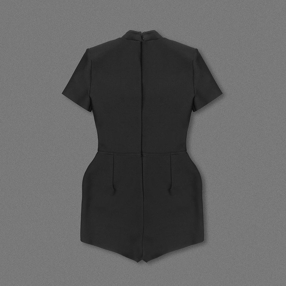 Сексуальное черное платье с глубоким V-образным вырезом, пуговицами и короткими рукавами Slim Fit