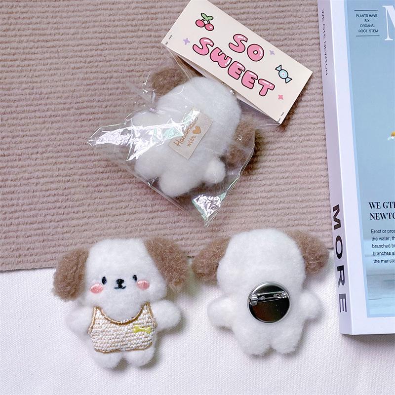 Брелок-подвеска в виде плюшевого мультяшного щенка с пищащим звуком, костью, креативной брошью и аксессуарами для волос
