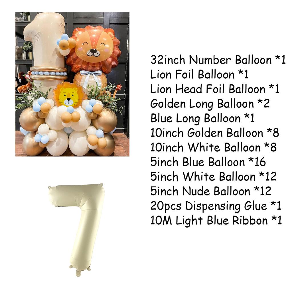 Jungle Safari Animal Lion Number Balloons Set For Kids 1 2 3 Year Birthday Party Decorations Wild One Avocado Green Globos