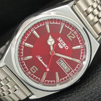 ЯПОНСКИЕ ВИНТАЖНЫЕ ОТРЕМОНТИРОВАННЫЕ МУЖСКИЕ АВТОМАТИЧЕСКИЕ ЧАСЫ SEIKO 5 6309A КРАСНЫЙ ЦИФЕРБЛАТ a444380-1