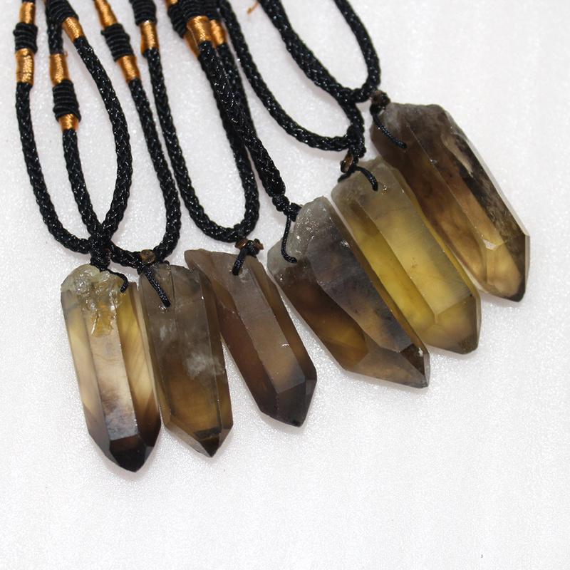 Натуральный дымчатый камень колонна лабрадорит коричневый кварц кулон ювелирные изделия ручной работы