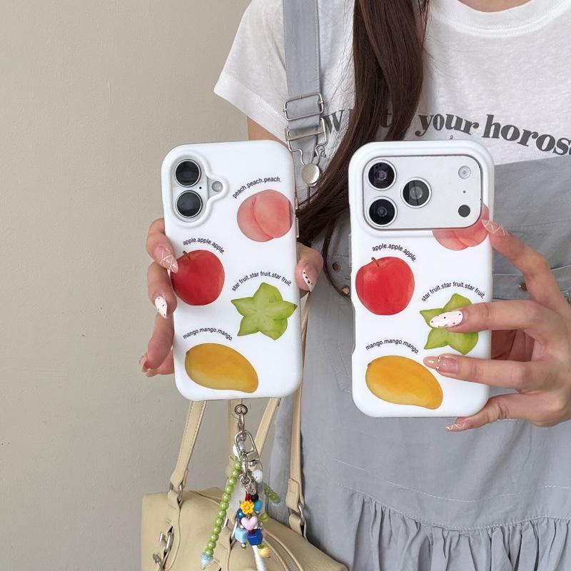 Apple 17 Pro Max Fun Fruit Чехол для iPhone 15/16 Pro Девочковый Мягкий Чехол для Телефона с Шейным Ремнем
