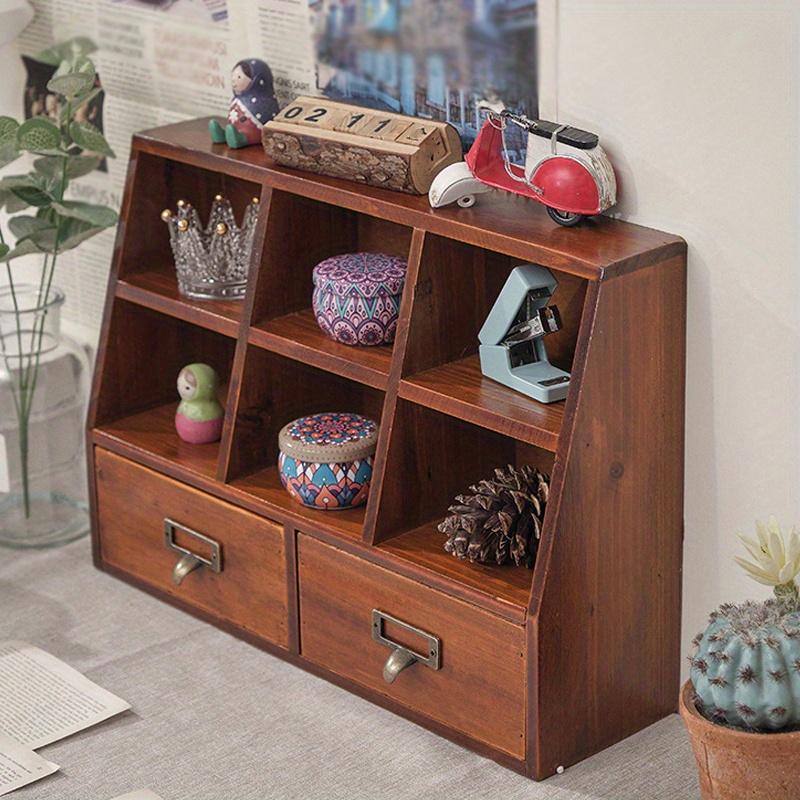 1 шт., 6 сеток, 2 ящика, винтажный многофункциональный деревянный шкаф для хранения вещей для дома и офиса, витрина для ювелирных изделий, косметики и предметов коллекционирования.