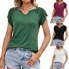 Летний однотонный топ с U-образным вырезом для женщин, свободная плиссированная футболка с коротким рукавом