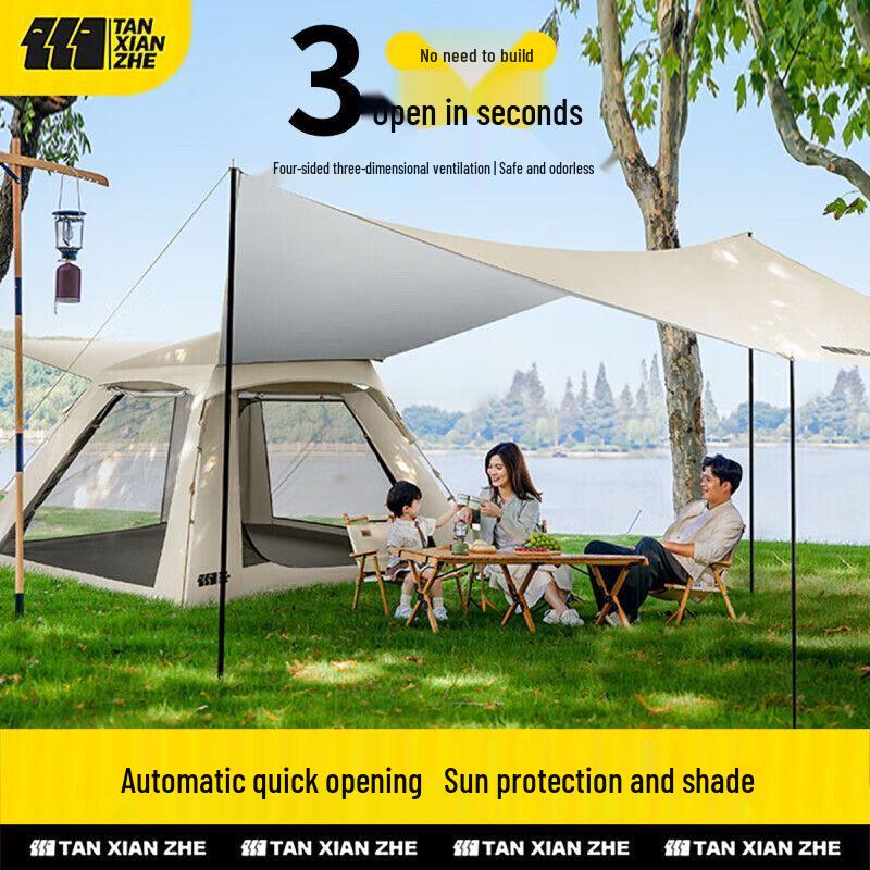 Explorer Automatic Silver-Coated Camping Tent with Awning