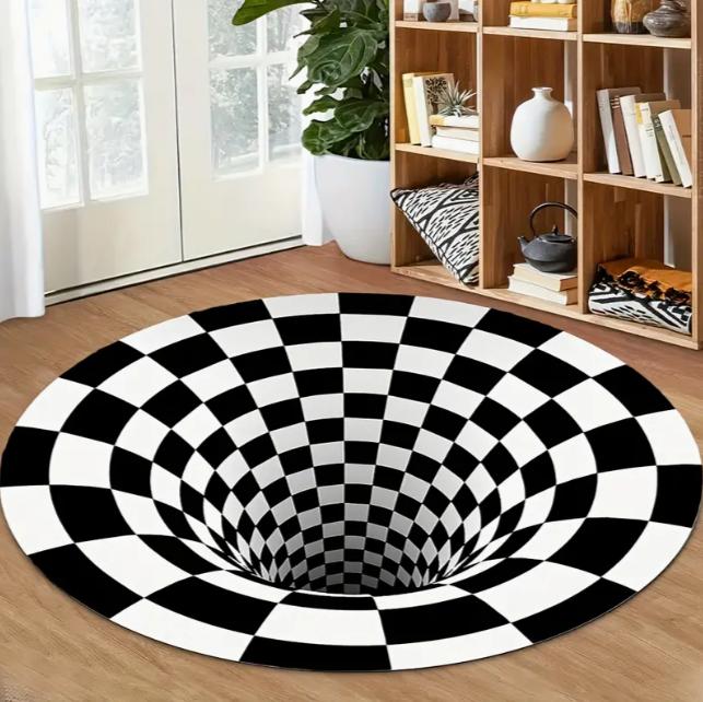 3D Клетчатый Круглый Ковер для Зоны Спальня Кухонный Коврик Стираемый Ковер для Акцента на Пол в Помещении Ковер для Ванной Комнаты для Гостиной Домашнего Офиса Прихожей