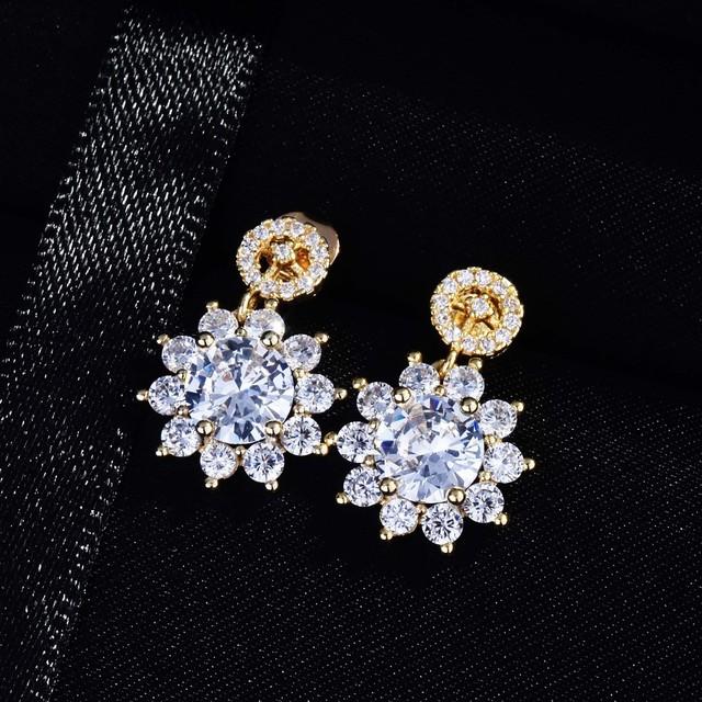 Diwenfu 14k Gold Color Aretes De Mujer Stud Earrings Bohemia 3 Carats Aaa +Crystal Fine Jewelry Rounds 14 K Gold Garnet Earring