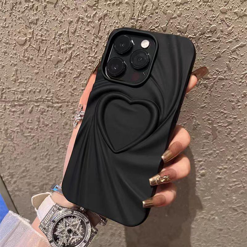 Модный Складка Морщина 3D Сердце Силиконовый Чехол Для Телефона Для iPhone 14 15 16 Pro Max Plus 11 12 13 ProMax Мягкий Матовый Полное Покрытие
