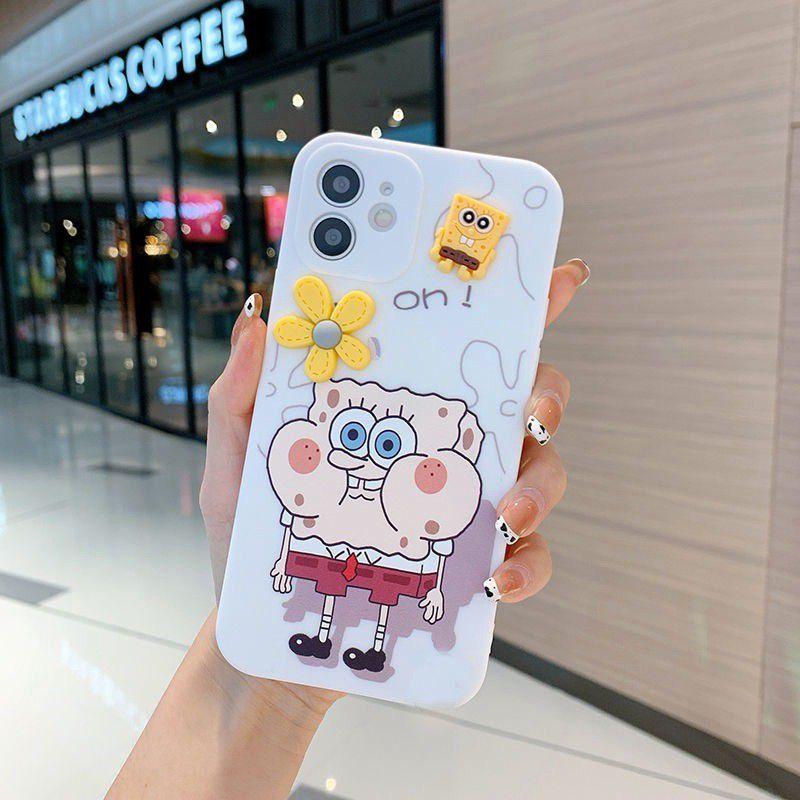 Cute Spongebob Iphone Case For 13/12/11 Pro Max And More High-quality Silicone Material For Strong Protection