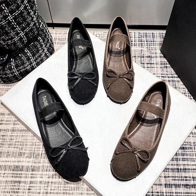 666-8 Обувь больших размеров 41-43 Туфли Мэри Джейн на плоской подошве, балетки с бантом и эластичной лентой, женская одиночная обувь