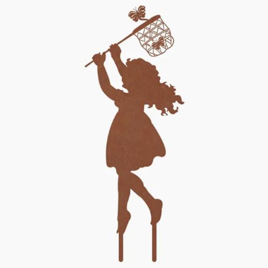 1 Pair Silhouette Art Model Little Boy Girl Shape Character Silhouette Art Ornament Garden Decor Stakes Sculpture Lawn Yard Decoration