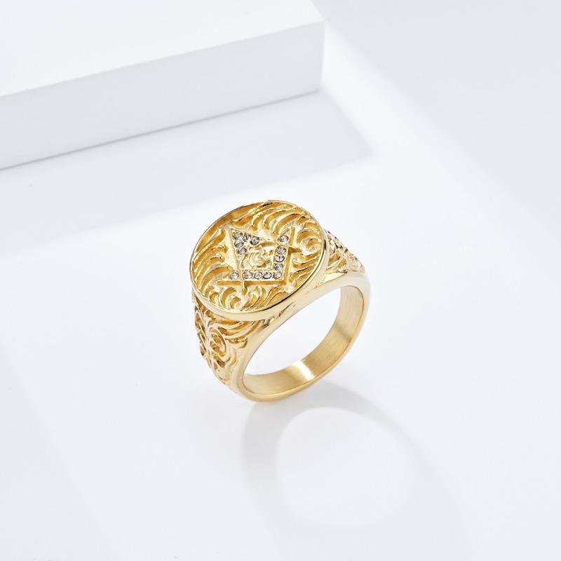 Винтажное масонское кольцо из титановой стали для мужчин, нишевое индивидуальное ювелирное изделие в стиле хип-хоп, мужское золотое кольцо на палец властного братства