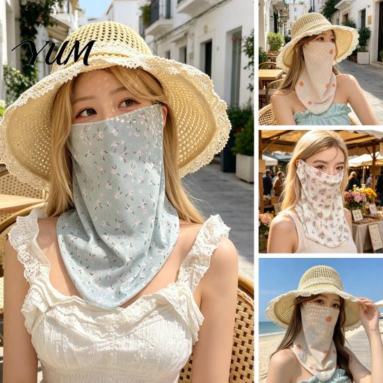 Lightweight Summer Face Mask Women Neck Sun Protection Mask, Cotton Dot Print UV Outdoor Cycling Cover, Foldable Gaiter Scarf for Driving Camping