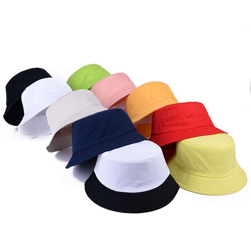 Solid Fashion Bucket Hats Summer Hat For Women Men Sun Cotton Flat Top Hat Fisherman Panama Hats