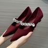 2025 New Fashionable and Versatile Solid Color Pointed Toe Women's Single Shoes with Rhinestone Decoration Slip-on Women's Shoes