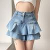 Ruffle Denim Mini Skirt for Women High Waist Sweet Kawaii Shorts Skirt Y2k All-match Spring Summer Clothing Streetwear