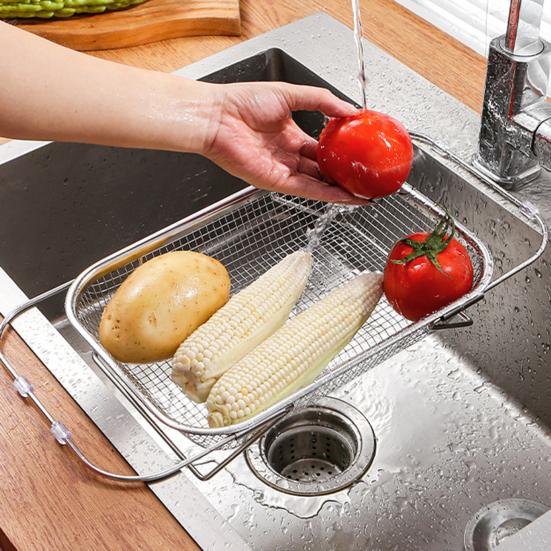 Sink Drainer Basket Stainless Steel Expandable Sink Colander Strainer Basket for Vegetables Fruits Pasta Dishes