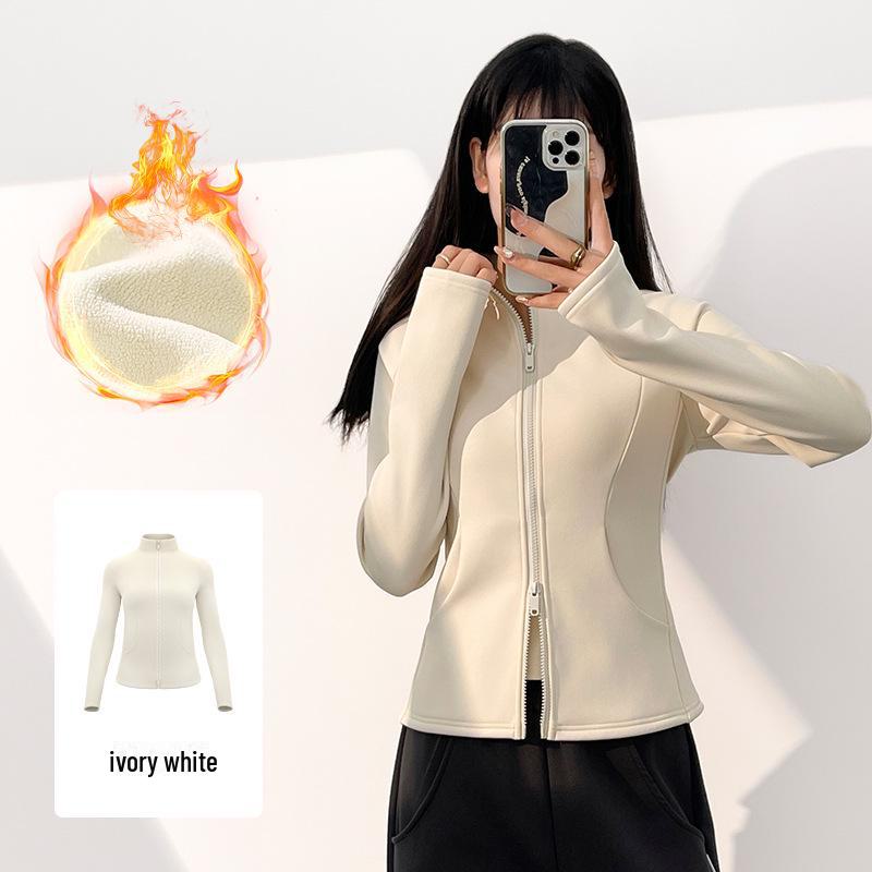 Куртка Juyitang Peach Velvet Stand Collar – теплая, плотная, с карманами одежда для йоги на осень и зиму