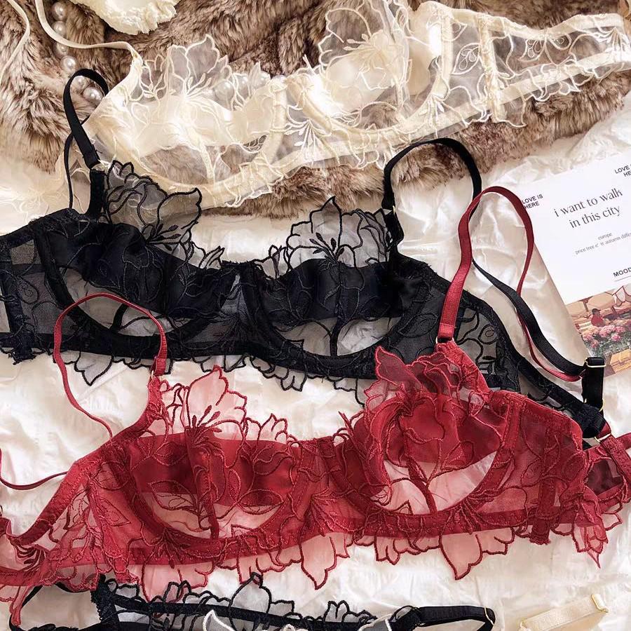 Французский набор кружевного белья Pure Desire, Тонкий и на косточках, Красный, Минимизирует большой бюст, Набор бюстгальтера и трусиков Года Крысы.