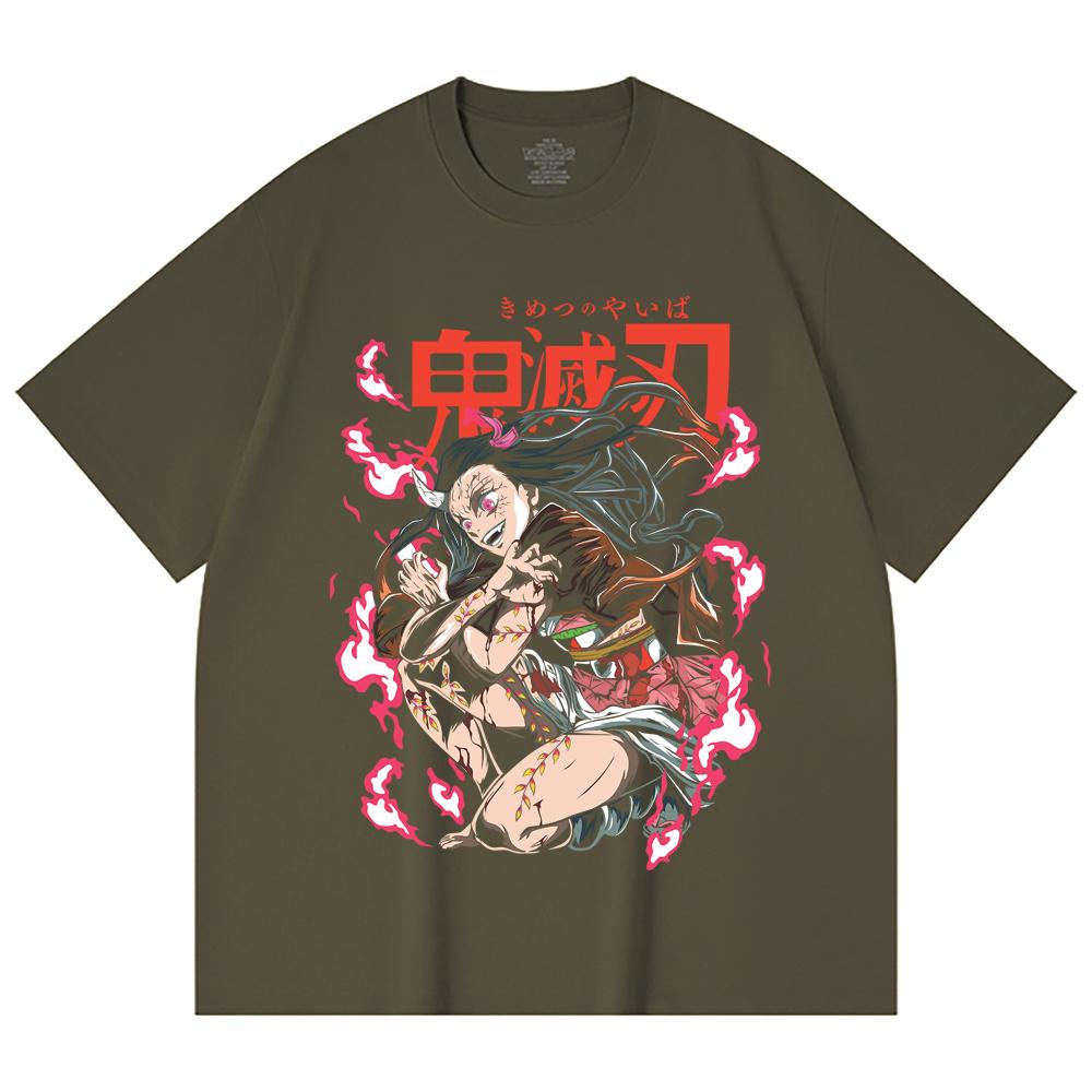 230 Gsm 100% Cotton Demon Slayer V71 Nezuko Demon Print Unisex Heavy Cotton T Shirt