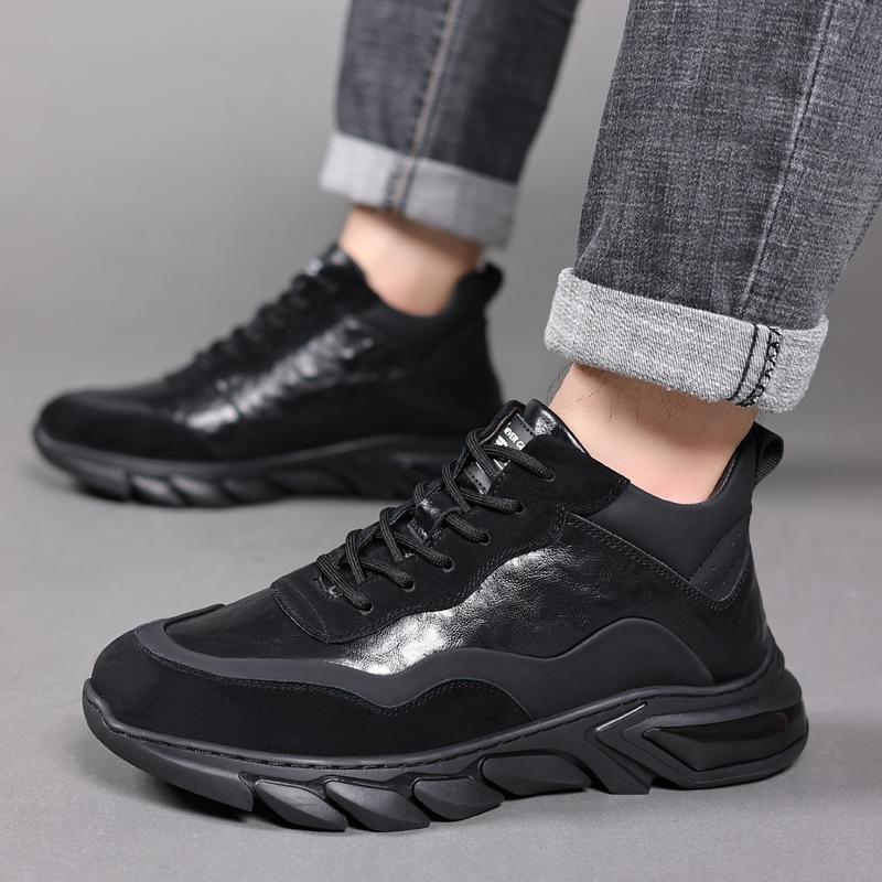 2025 зима новая кожа шерсть мужские хлопковые туфли бархат теплые студенческие спортивные досуг мода кожаные туфли мужские туфли