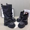 Punk Style Women Motorcycle Knee-High Boots Fashion Thick Heel Shoes Autumn Winter Non Slip Women's Knight Long Booties