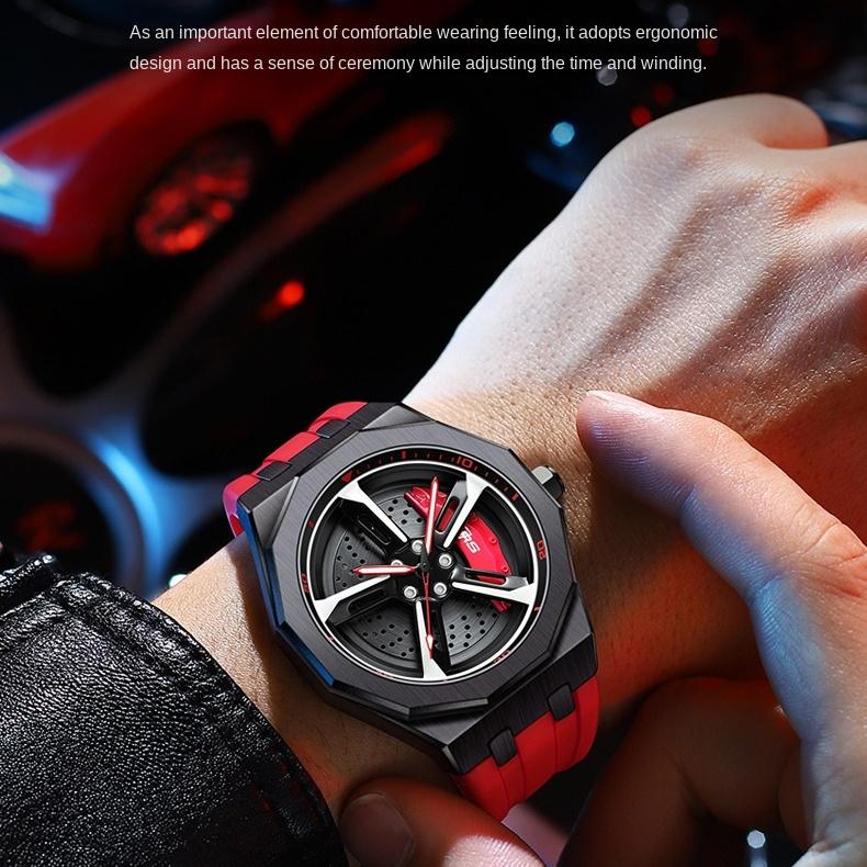 Мужские автомобильные колеса SVJ, модифицированные трехмерные полые вращающиеся кварцевые часы для спортивных автомобилей RS7