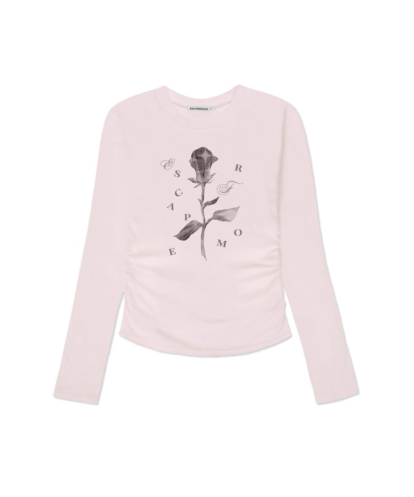 ESCAPEFROM Only One Rose Print Slim Fit Shirred Long Sleeve [4 Colors]