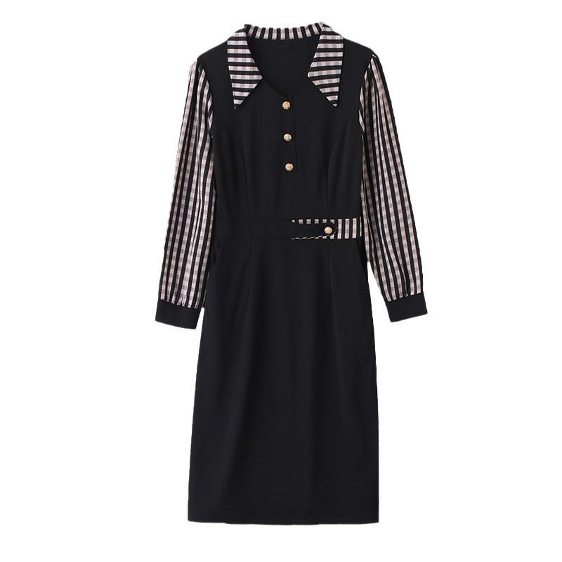 Весеннее клетчатое платье 2025: Женская стильная рубашка с отложным воротником, большого размера, с приталенным дизайном пэчворк (LX256)