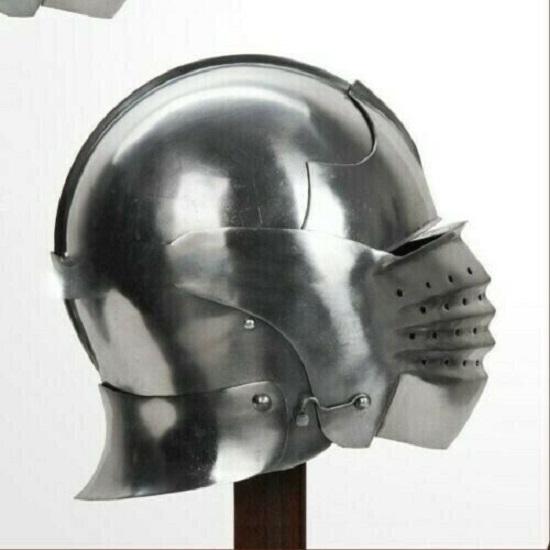 Functional 16G Steel Medieval Knight Pig Face Bascinet Helmet WMA SCA LARP Armor