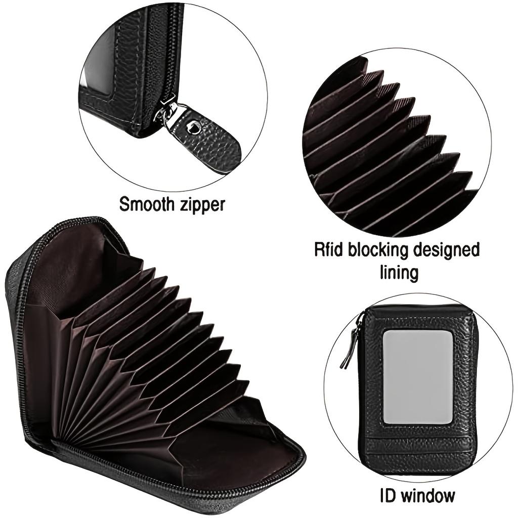 Credit Card Wallet with 12 Card Holder for Men Women Ladies Walletsipper, Genuine Leather Anti-Theft Credit