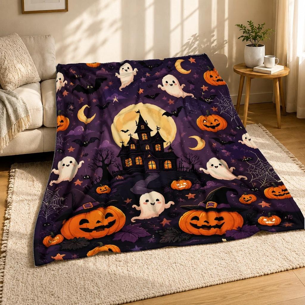 Halloween Ghosts Pumpkins Coral Fleece Blanket Spooky Decor