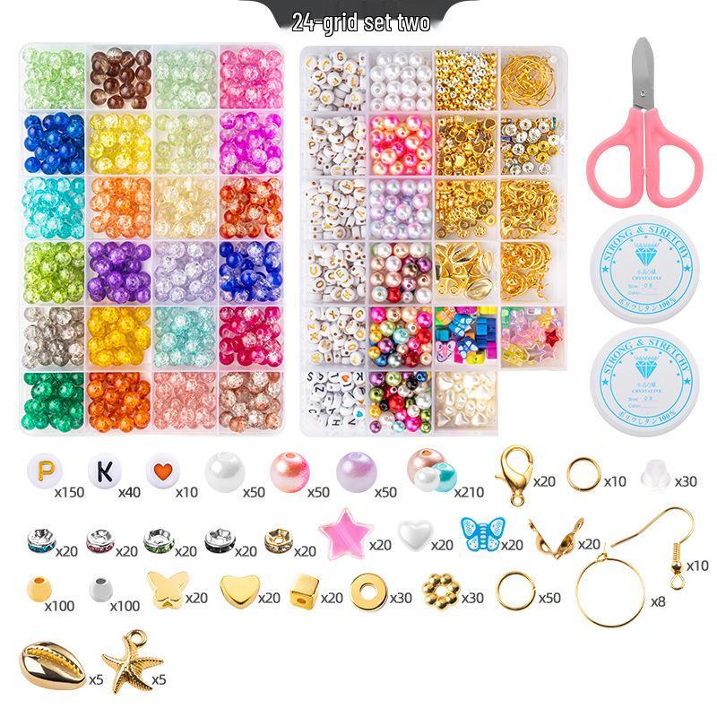 8mm Crackle Bead Bracelet Set: DIY Jewelry Flower Bead Accessories, Lampwork Crystal Loose Beads.