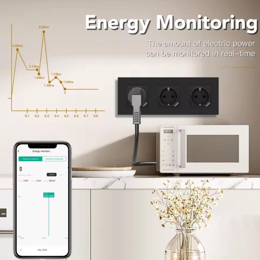 BSEED Wifi EU Socket With Normal Type-c USB Fast Charging Ports Smart Sockets Support Tuya Smart Life Alexa App Plastic Frames