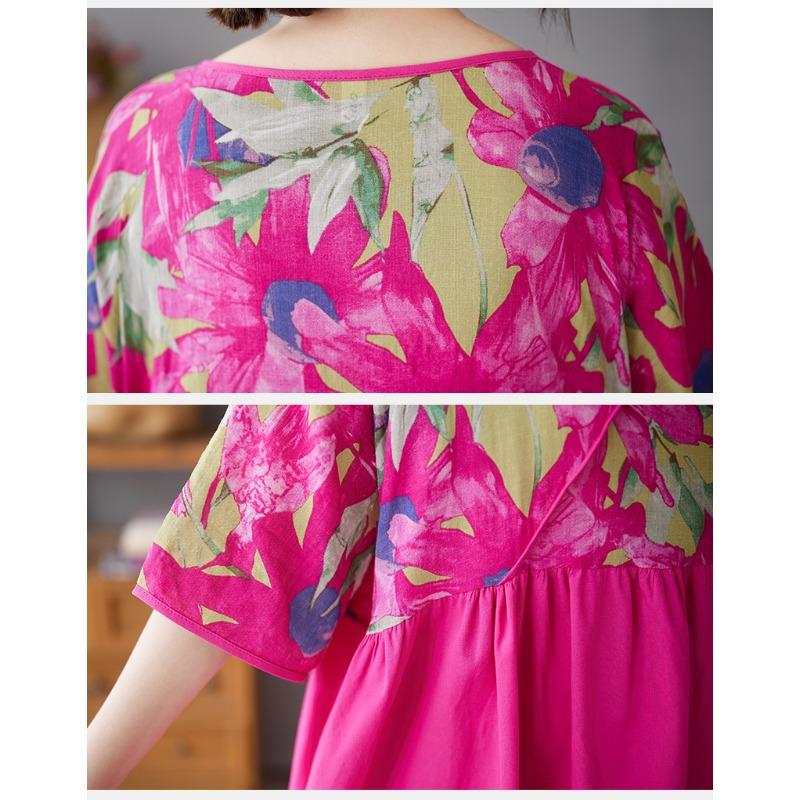 DIMANAF 2025 Летнее женское базовое платье большого размера Винтажный цветочный принт Повседневное свободное с V-образным вырезом Длинное платье макси