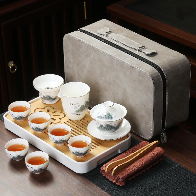 Business Bank Company Corporate Festival High-end Gift Set Suet Jade Porcelain Travel Tea Set
