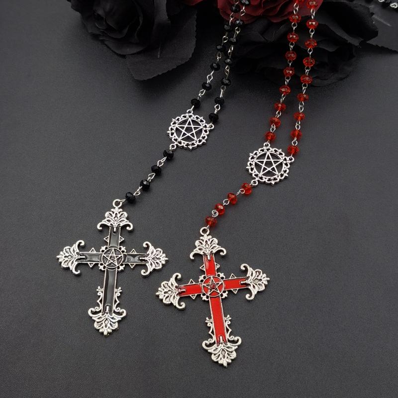 Pentagram Inverted Cross Rosary Baphomet Occult Gothic Sigil of Satanic Jewelry Devil Necklace Trad Goth Jewelry Gift Handmade