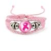 Pink Ribbon Charm Bracelet For Women Braided Leather Rope Bangle Girls Breast Cancer Awareness Hope Jewelry Accessories