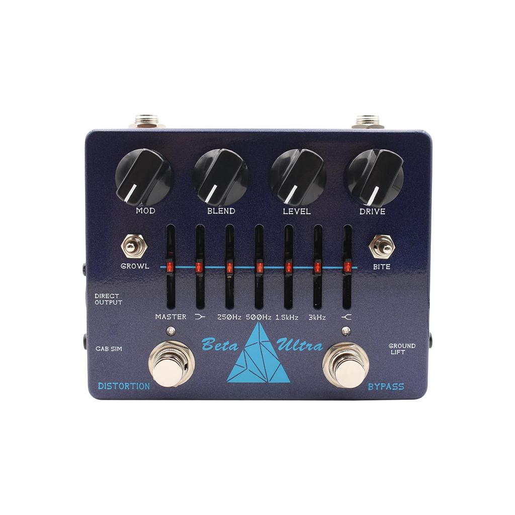summina Beta Ultra Distortion Pedal with Alpha Omega Dual Mode DI Headphone Amp and Bass Effects Aluminum Professional Grade Box, 6-Band EQ, Output,